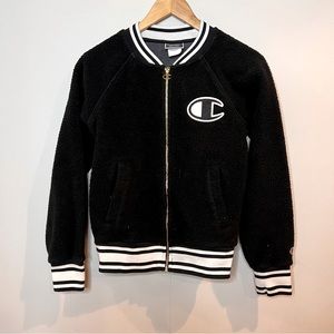 VINTAGE | Champion black fluffy bomber jacket